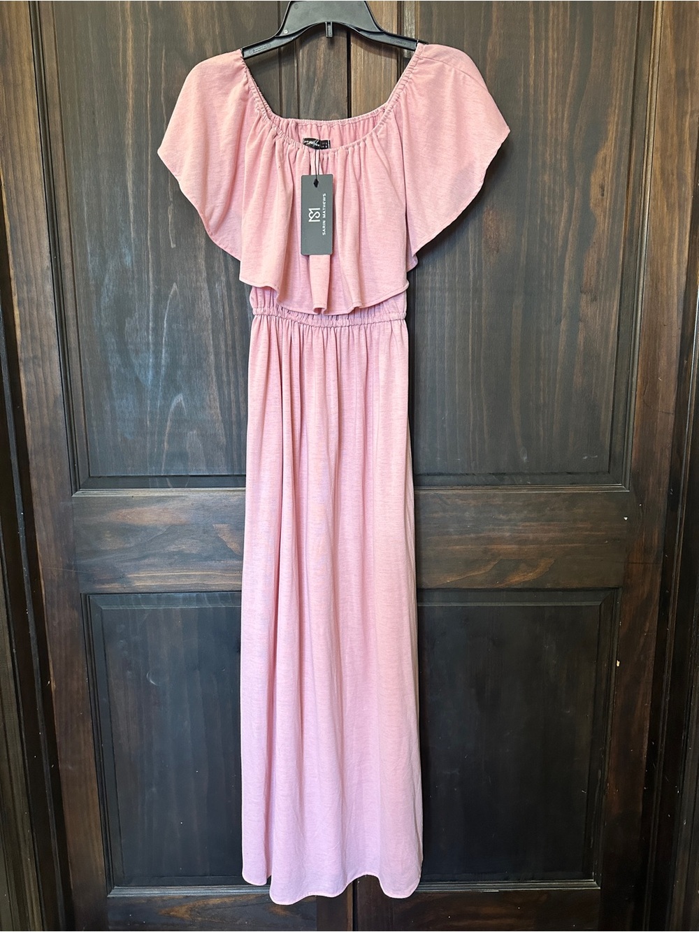 New Dusty Pink Off-Shoulder Ruffle Maxi Dress